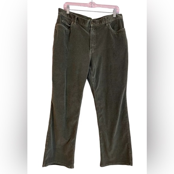 Eddie Bauer Pants - Eddie Bauer Corduroy Pants Womens 16 Petite Olive Green Straight Leg Academia